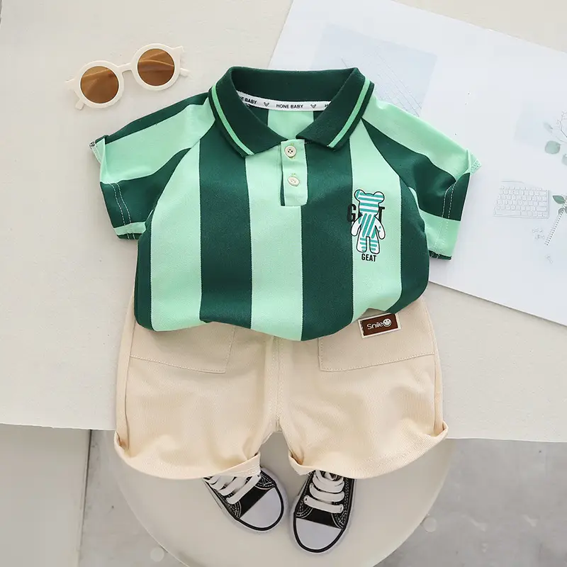 Children Cotton Green Light Shorts Suit Summer — feature 5