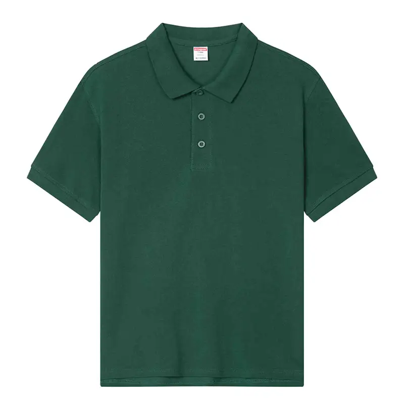 Men Green Polo Shirt Loose Fit Lapel Short Sleeve - Image 4