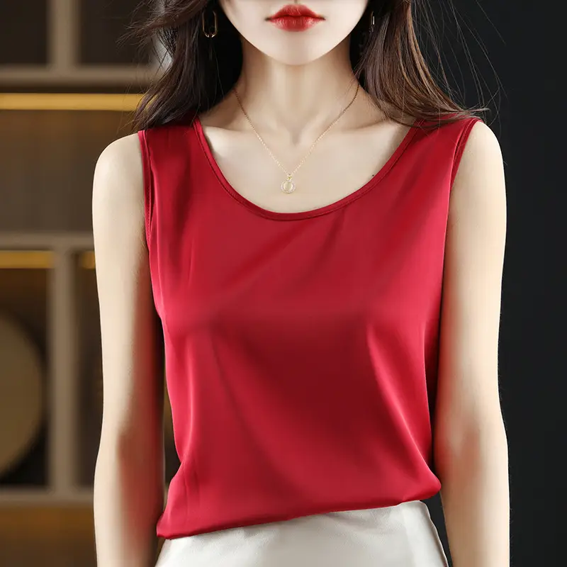 Women's Red Ice Silk Camisole Large Size - Image 16