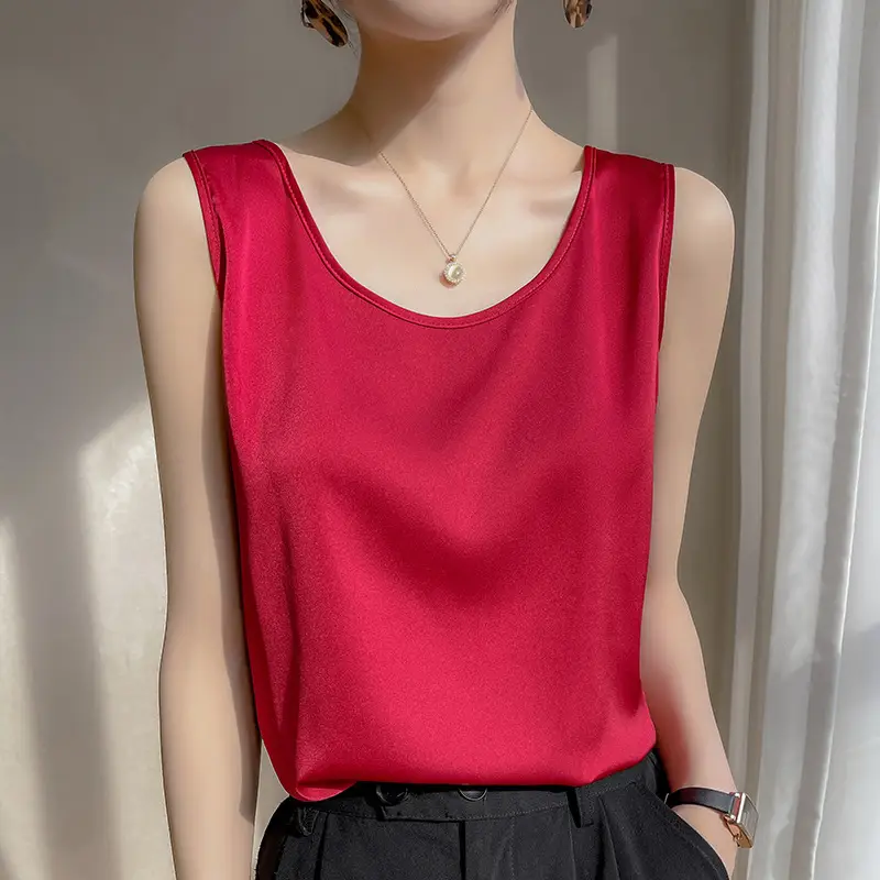 Women's Red Ice Silk Camisole Large Size - Image 11