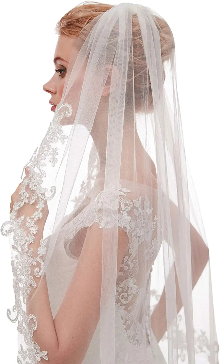 European Wedding Veil with Lace Applique Single Layer — feature 5