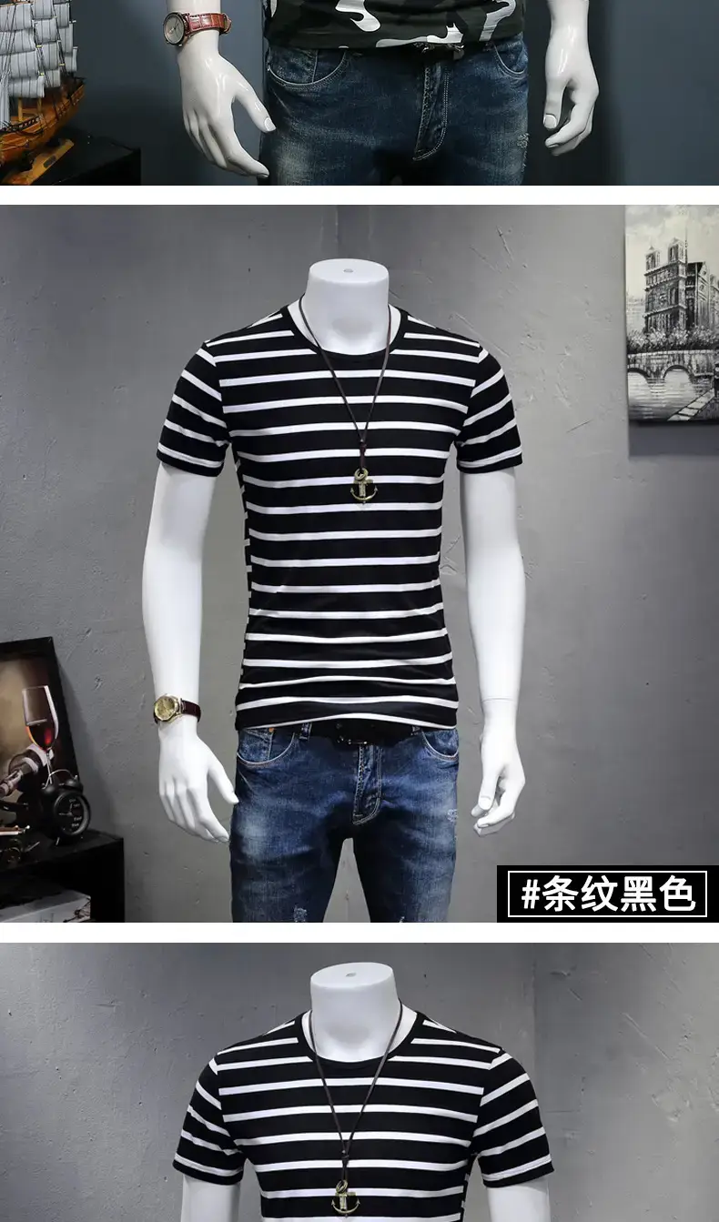 Men White Camo Striped T-Shirt XL to 4XL — feature 9