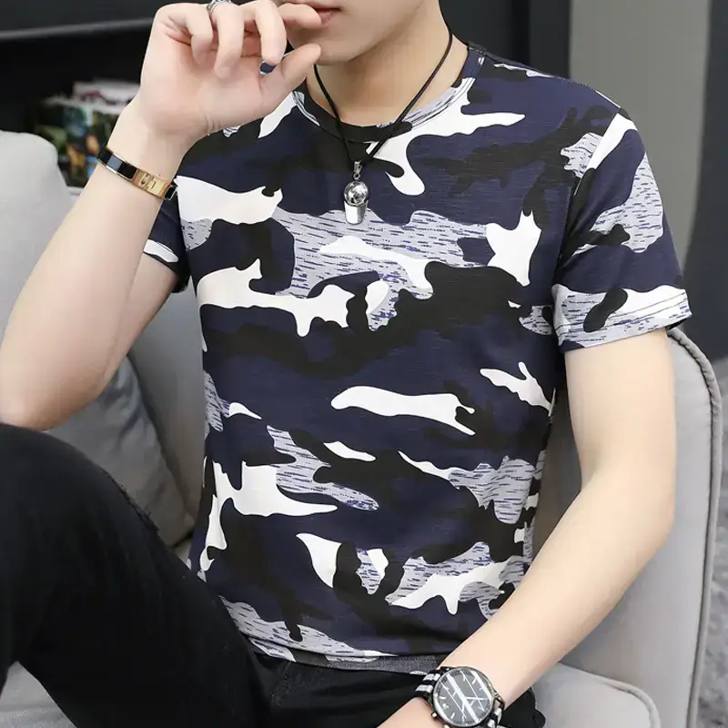 Men White Camo Striped T-Shirt XL to 4XL - Image 5