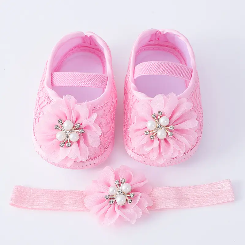 Red Pearl Flower Toddler Shoes 0-1Yr Soft Bottom