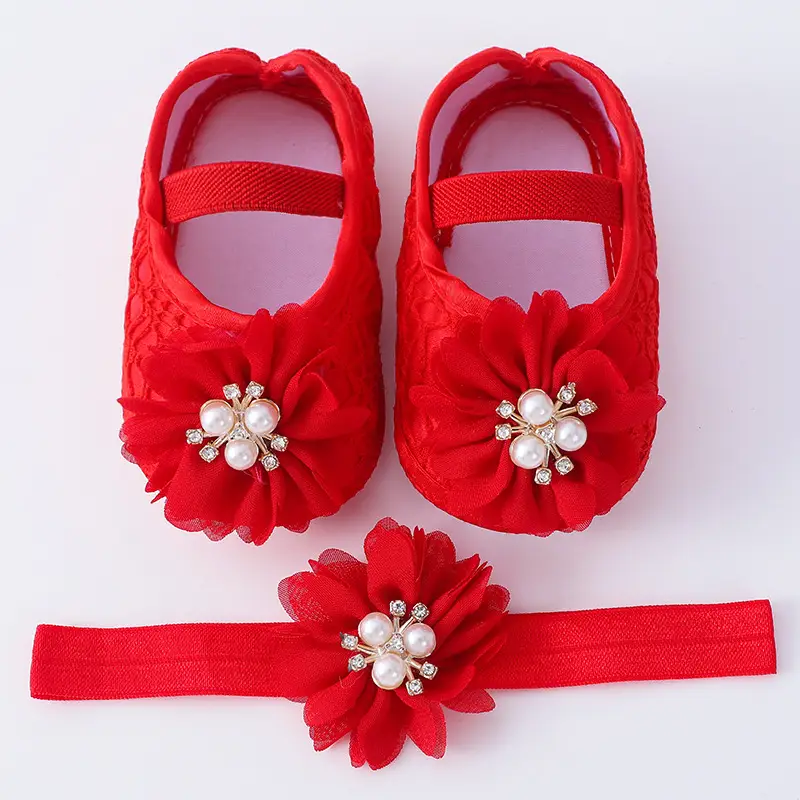 Red Pearl Flower Toddler Shoes 0-1Yr Soft Bottom — feature 12