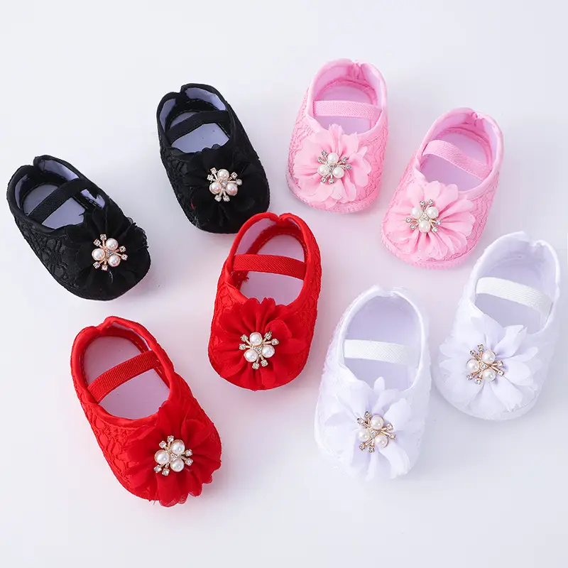 Red Pearl Flower Toddler Shoes 0-1Yr Soft Bottom — feature 2