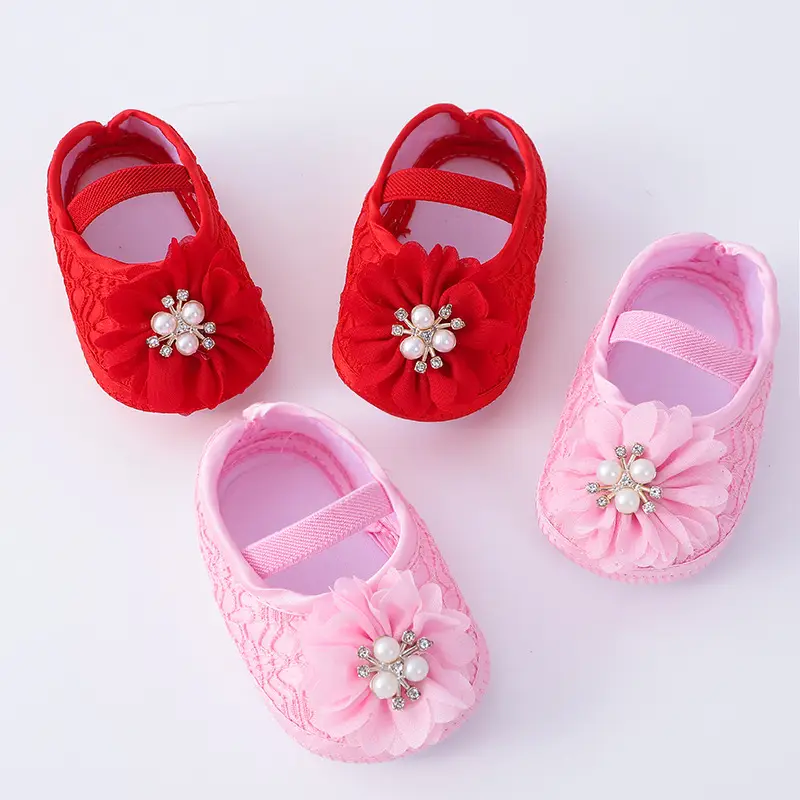 Red Pearl Flower Toddler Shoes 0-1Yr Soft Bottom — feature 3