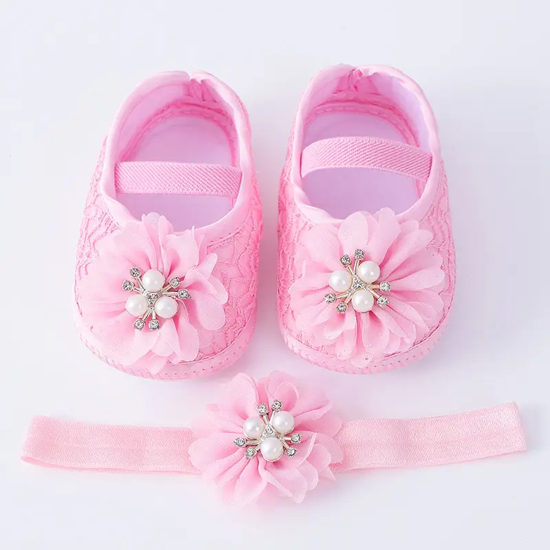 Red Pearl Flower Toddler Shoes 0-1Yr Soft Bottom