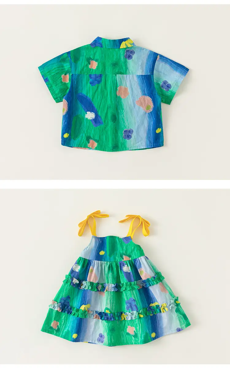 Girls Graffiti Tie-Dye Shirt Blue Green Kids Casual — feature 15