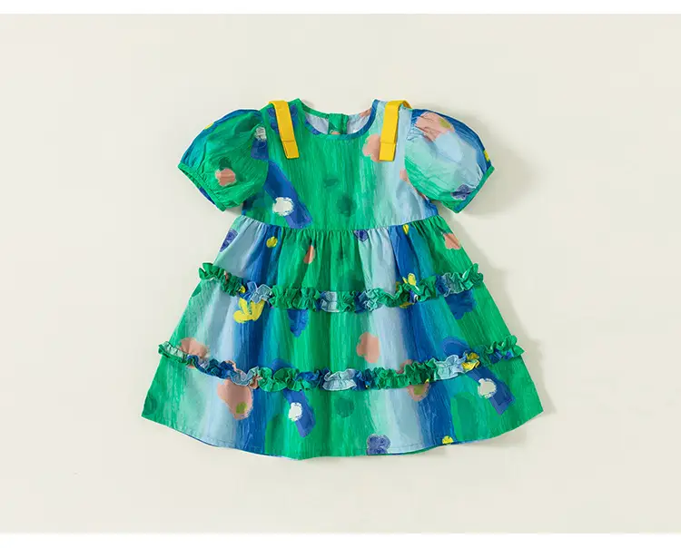 Girls Graffiti Tie-Dye Shirt Blue Green Kids Casual — feature 17