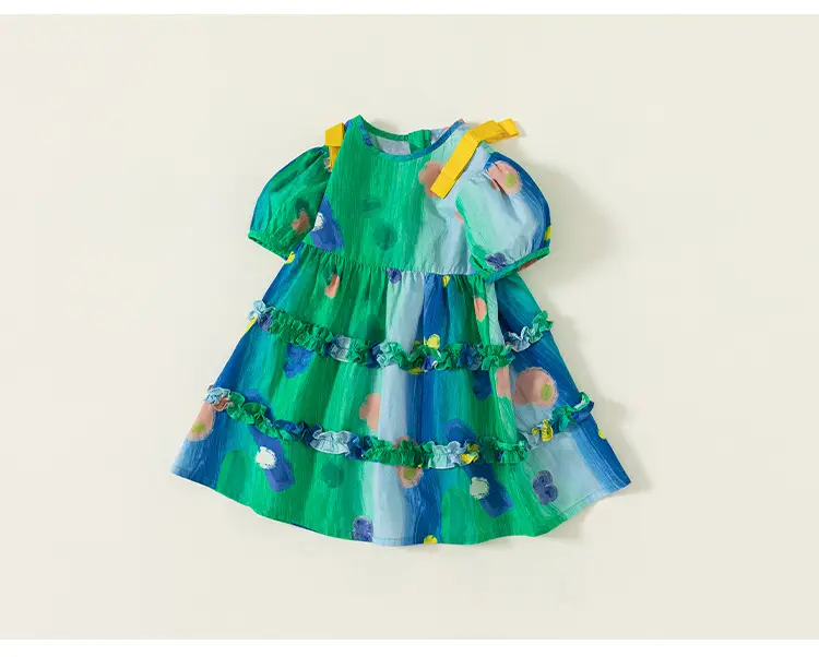 Girls Graffiti Tie-Dye Shirt Blue Green Kids Casual — feature 18