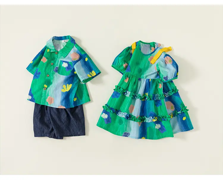 Girls Graffiti Tie-Dye Shirt Blue Green Kids Casual — feature 19