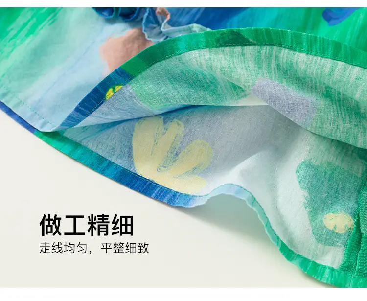 Girls Graffiti Tie-Dye Shirt Blue Green Kids Casual — feature 27