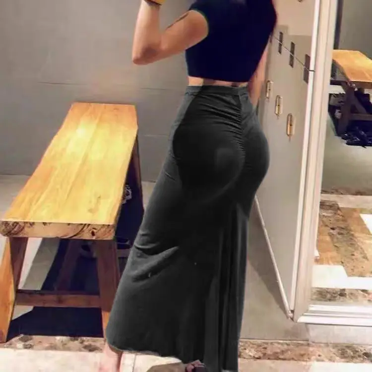 2025 Women's Hip Pleated Skirt Peach Black High Waist