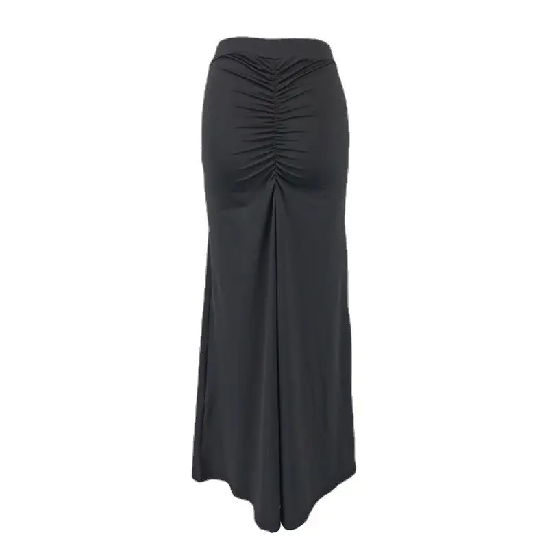 2025 Women's Hip Pleated Skirt Peach Black High Waist