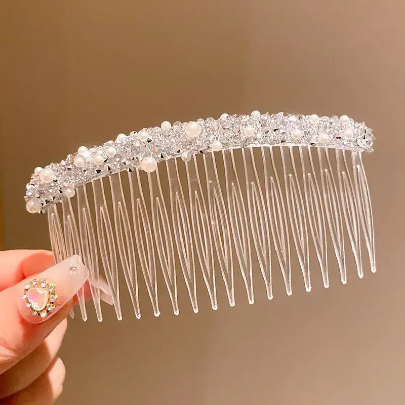 Transparent Hair Comb with Pearl & Diamond Design for Girls - Image 8