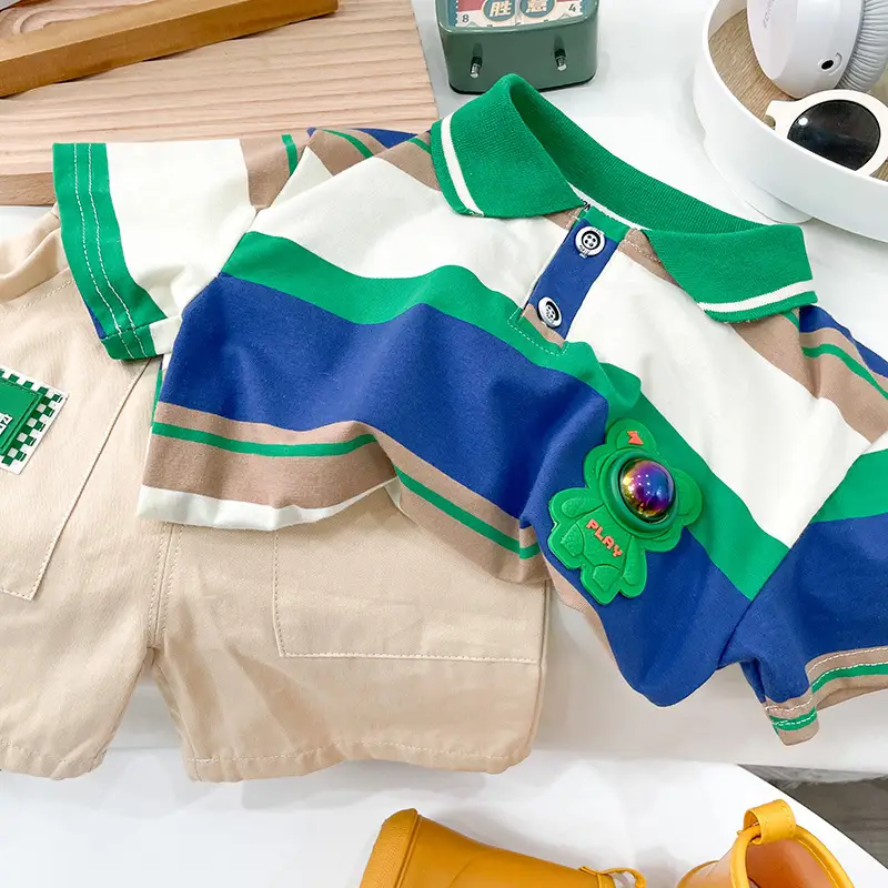 Boys Summer Outfit 2026 Cartoon Turn-Down Collar T-Shirt - Image 3