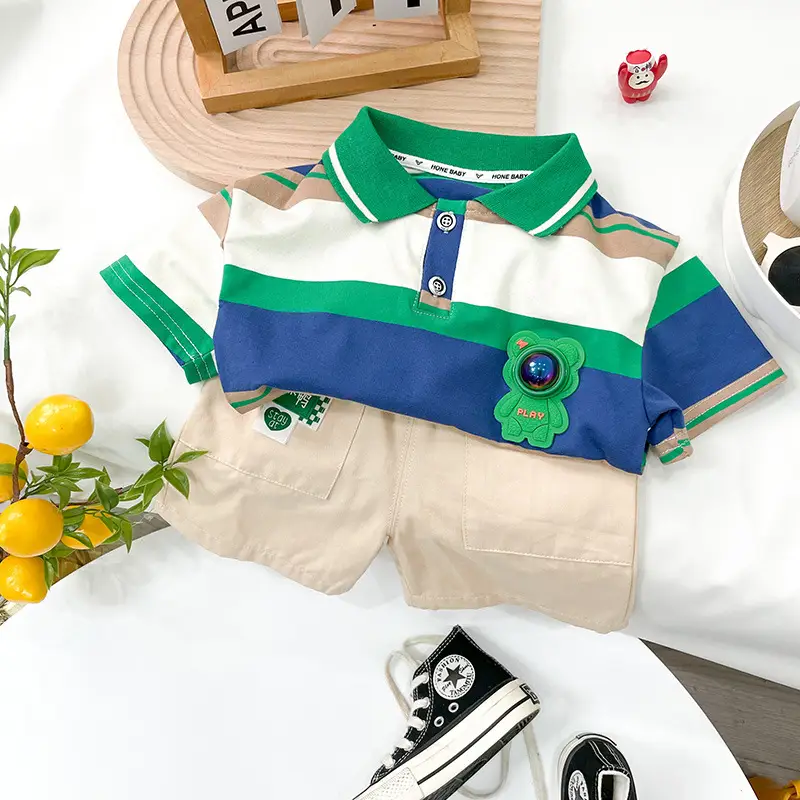 Boys Summer Outfit 2026 Cartoon Turn-Down Collar T-Shirt - Image 6