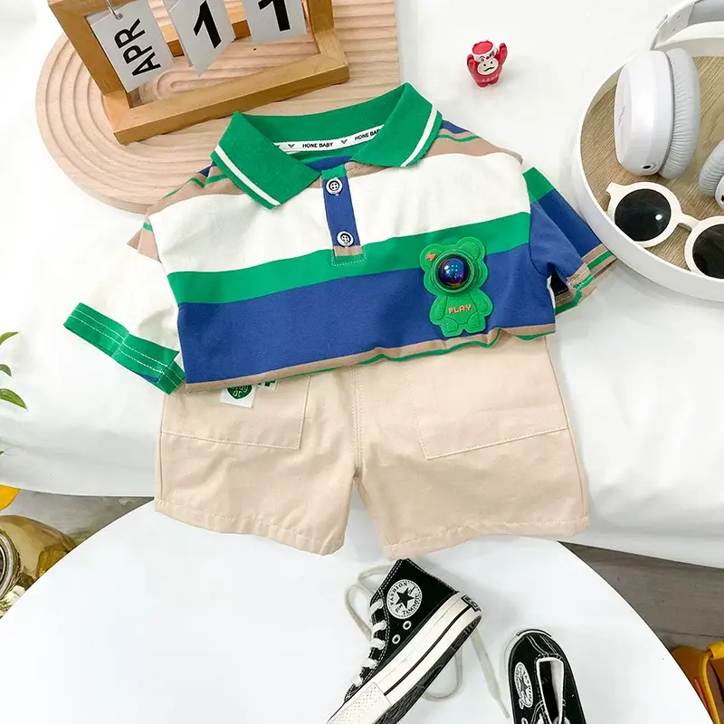 Boys Summer Outfit 2026 Cartoon Turn-Down Collar T-Shirt — feature 13