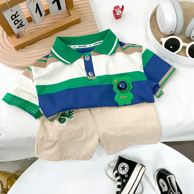 Boys Summer Outfit 2026 Cartoon Turn-Down Collar T-Shirt — feature 14