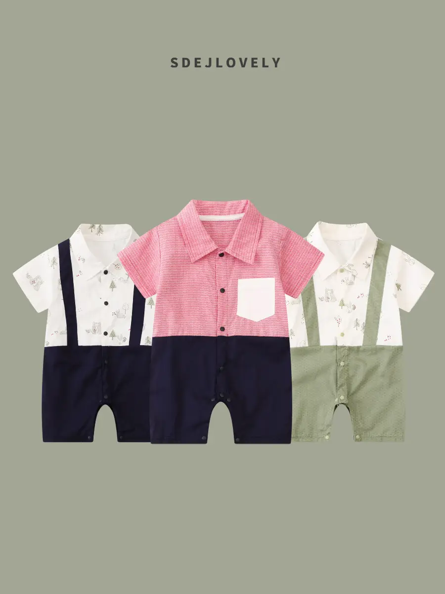 Baby summer clothes baby jumpsuit short-sleeved baby clothes cotton sheath a class romper gentleman romper - Image 3