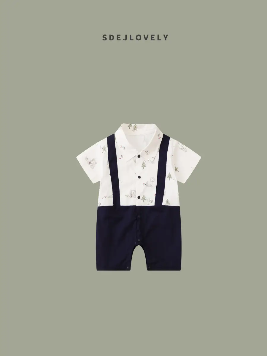 Baby summer clothes baby jumpsuit short-sleeved baby clothes cotton sheath a class romper gentleman romper - Image 4