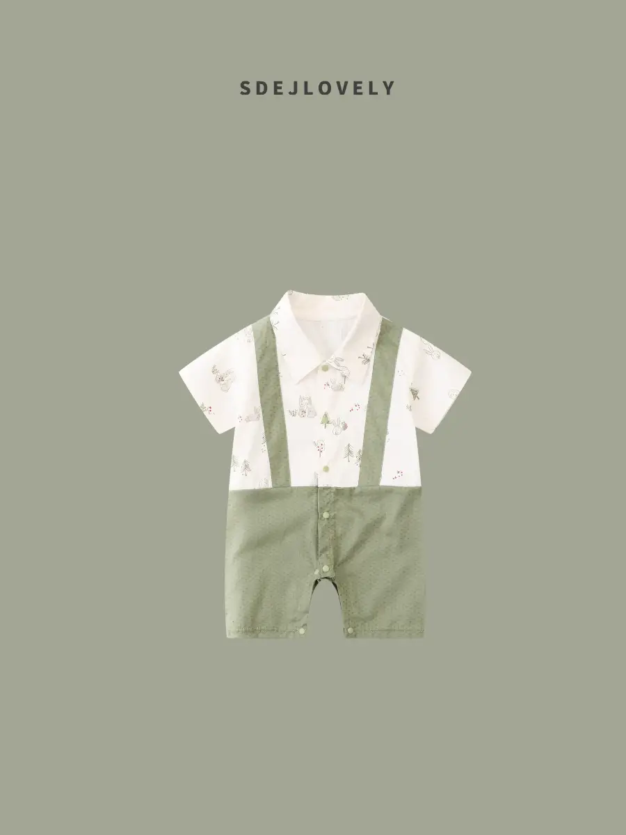 Baby summer clothes baby jumpsuit short-sleeved baby clothes cotton sheath a class romper gentleman romper - Image 5