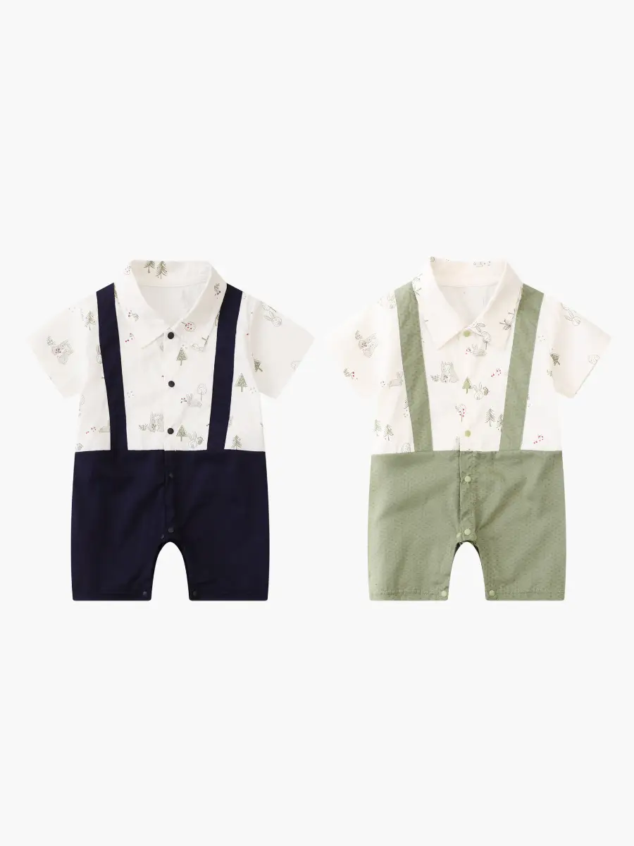 Baby summer clothes baby jumpsuit short-sleeved baby clothes cotton sheath a class romper gentleman romper - Image 6