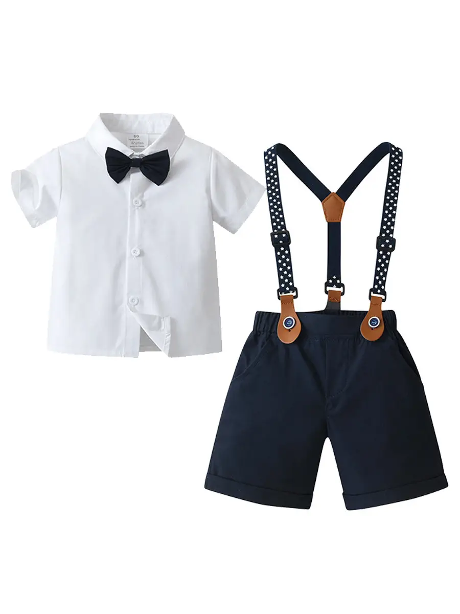 Cross-Border Baby Boys Short Sleeve Overalls Set Red White - Image 6