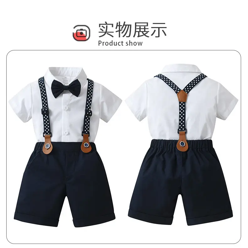 Cross-Border Baby Boys Short Sleeve Overalls Set Red White — feature 19