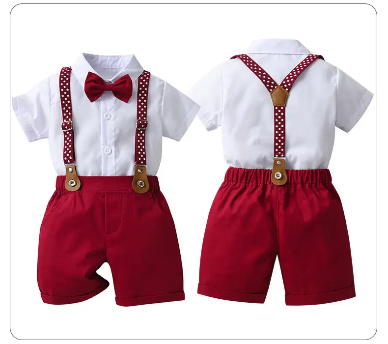 Cross-Border Baby Boys Short Sleeve Overalls Set Red White — feature 20