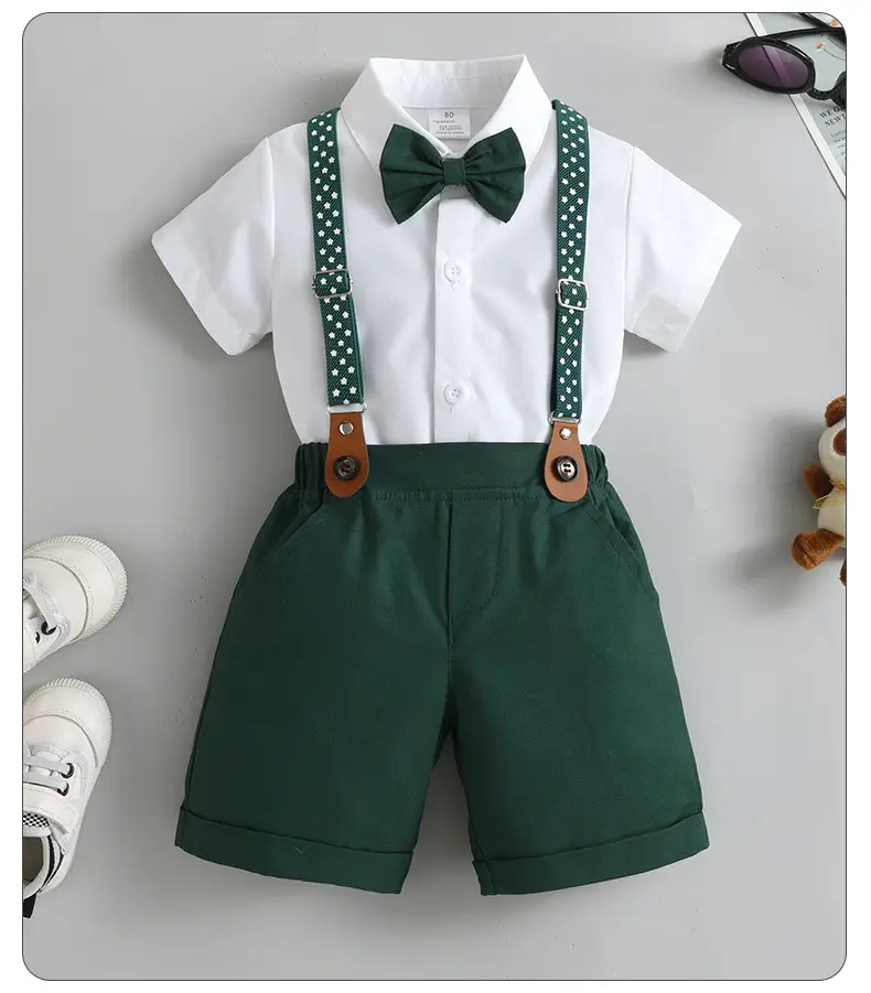 Cross-Border Baby Boys Short Sleeve Overalls Set Red White — feature 23