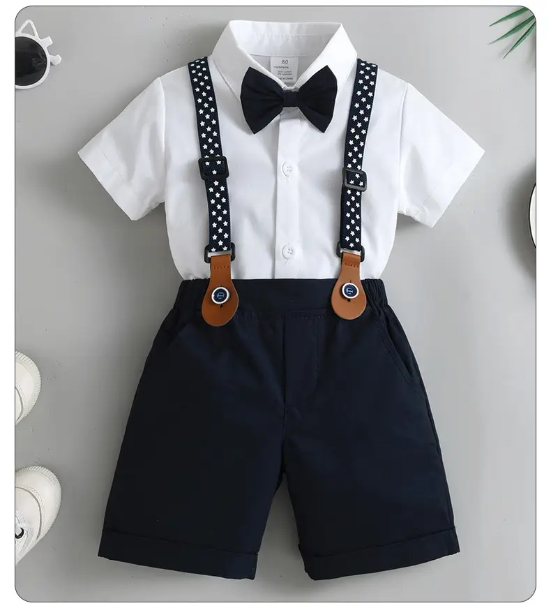 Cross-Border Baby Boys Short Sleeve Overalls Set Red White — feature 24