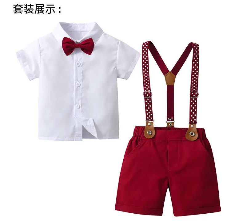 Cross-Border Baby Boys Short Sleeve Overalls Set Red White — feature 6