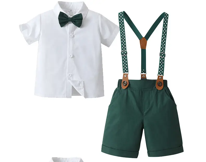 Cross-Border Baby Boys Short Sleeve Overalls Set Red White — feature 7