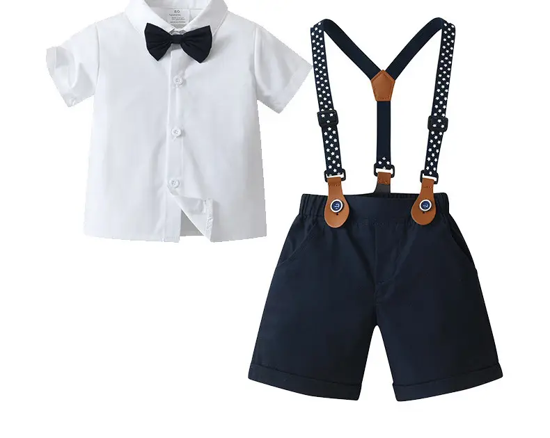 Cross-Border Baby Boys Short Sleeve Overalls Set Red White — feature 8