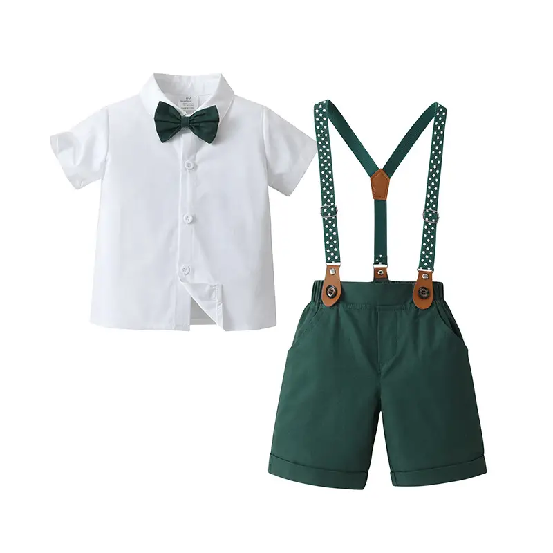 Cross-Border Baby Boys Short Sleeve Overalls Set Red White - Image 2