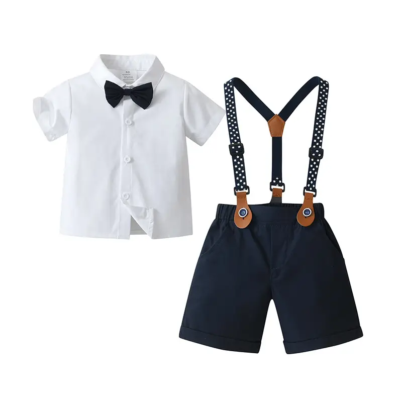 Cross-Border Baby Boys Short Sleeve Overalls Set Red White - Image 3
