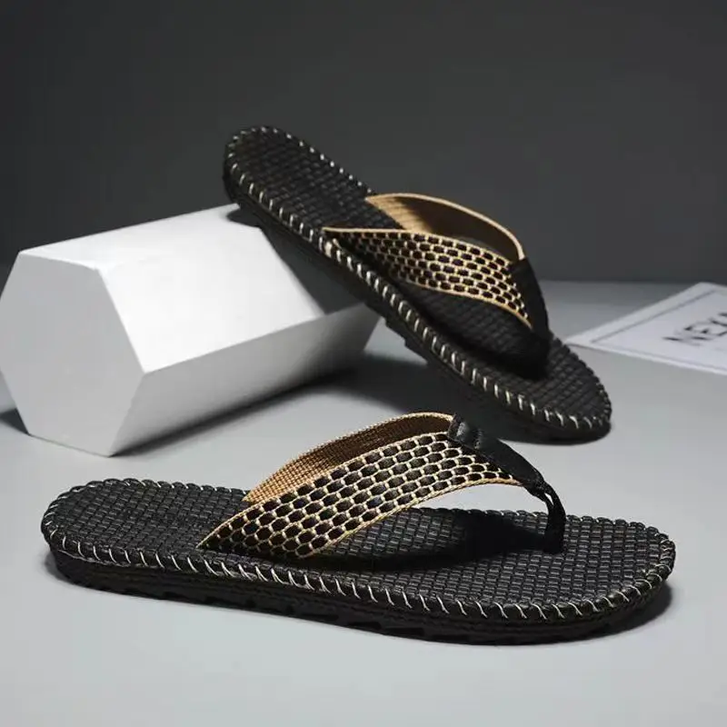 Men's Black Mesh Flip Flops Summer Sandals