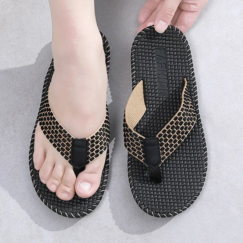Men's Black Mesh Flip Flops Summer Sandals