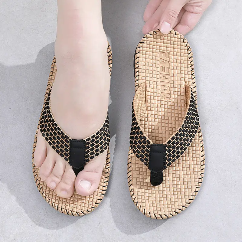 Men's Black Mesh Flip Flops Summer Sandals
