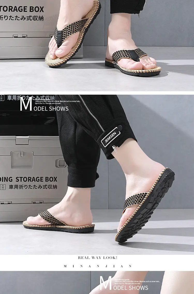 Men's Black Mesh Flip Flops Summer Sandals — feature 10