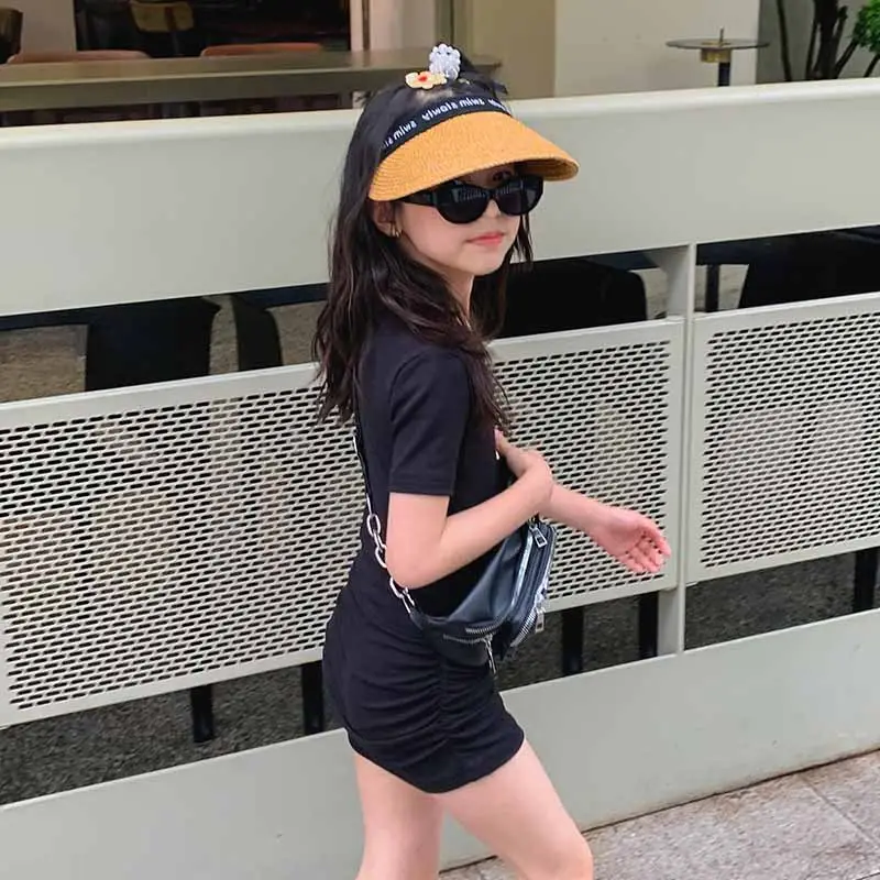 Girls Orange & Black Slim Shorts Set Summer 3-8Yrs - Image 2