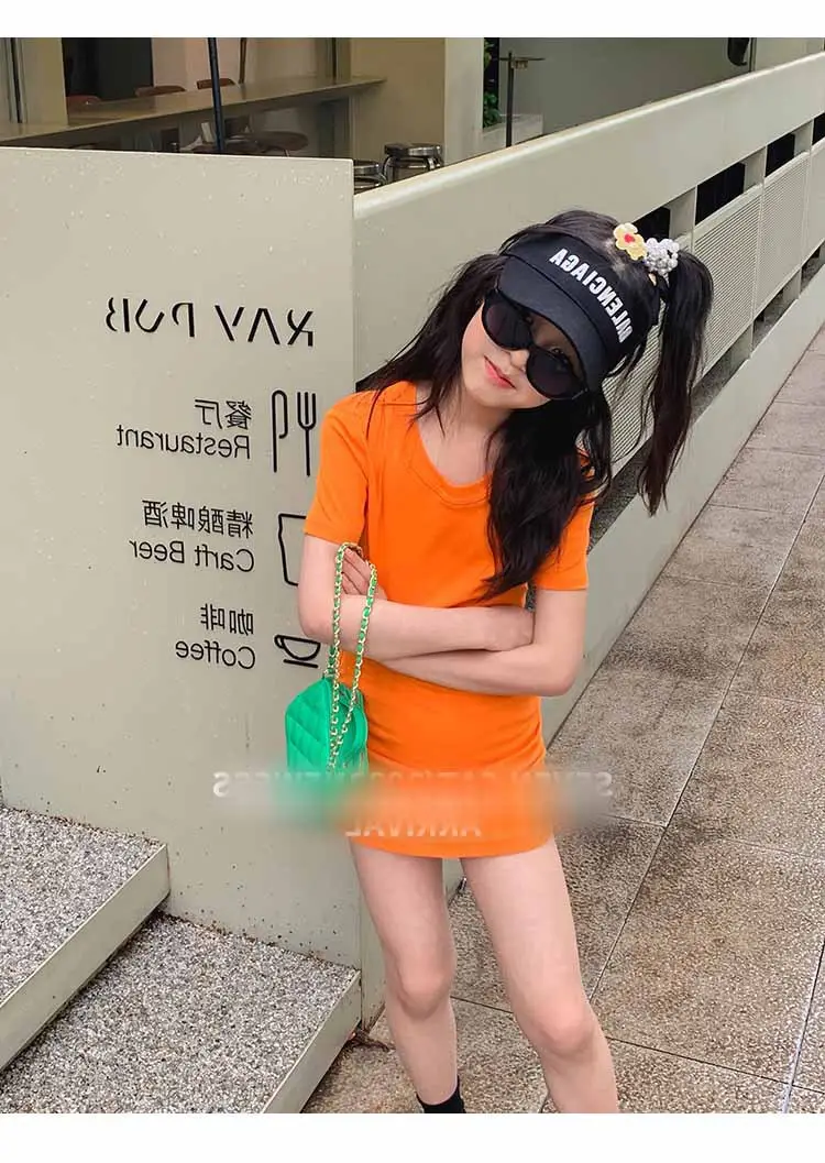 Girls Orange & Black Slim Shorts Set Summer 3-8Yrs — feature 1