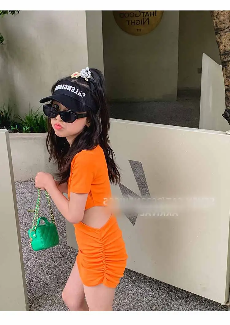 Girls Orange & Black Slim Shorts Set Summer 3-8Yrs — feature 16