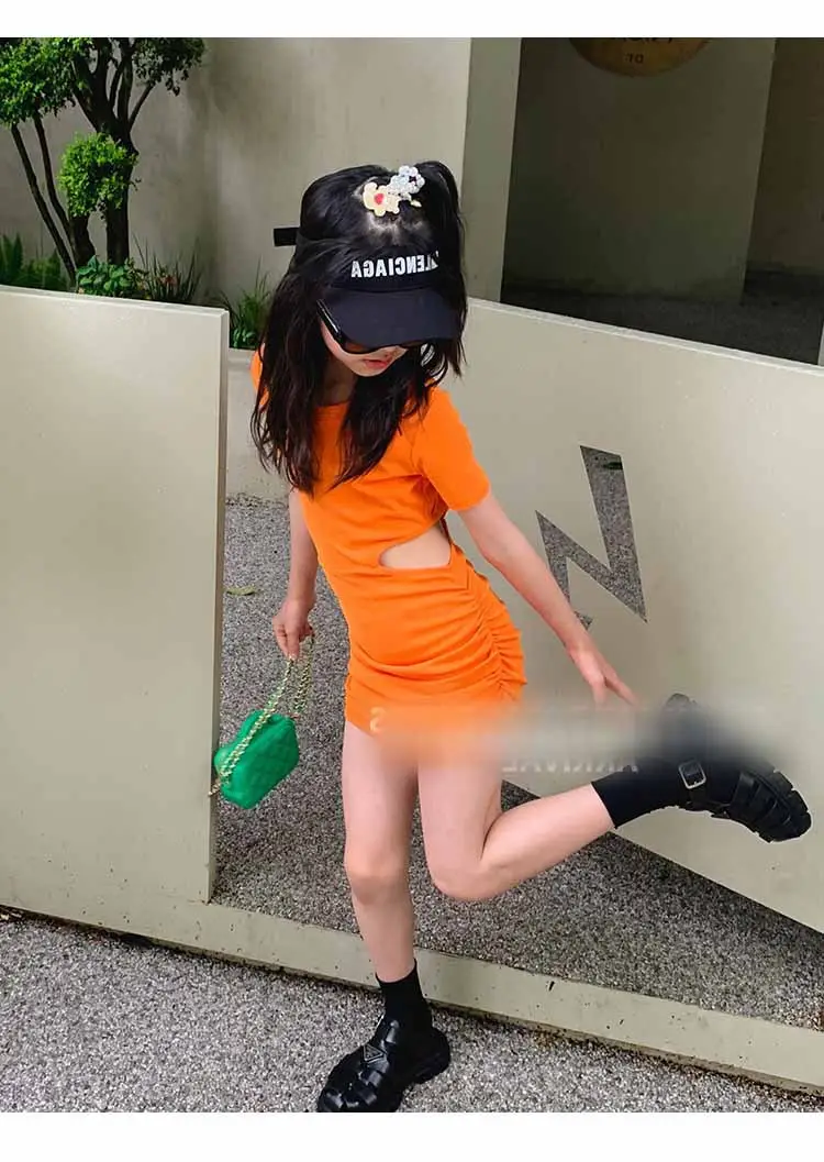 Girls Orange & Black Slim Shorts Set Summer 3-8Yrs — feature 17
