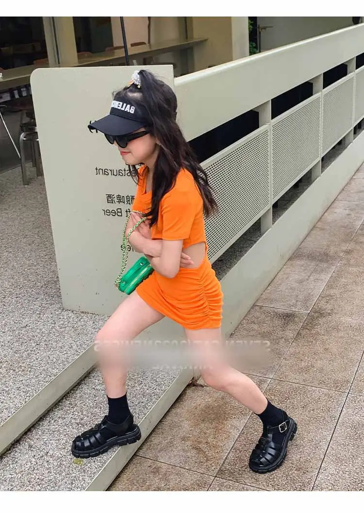 Girls Orange & Black Slim Shorts Set Summer 3-8Yrs — feature 2