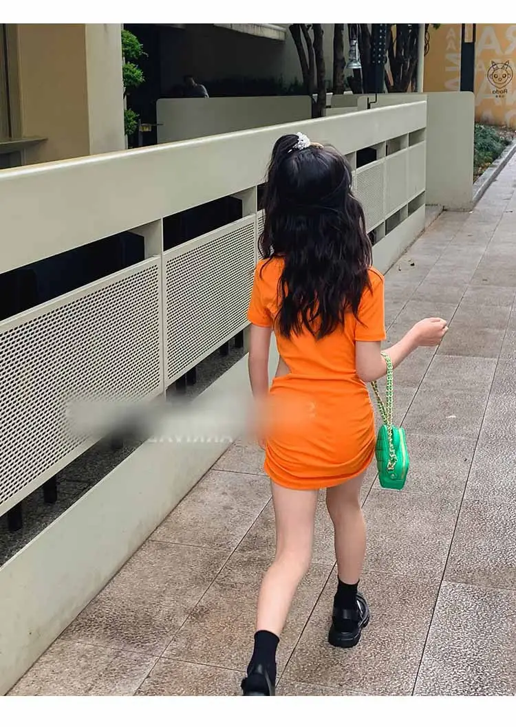 Girls Orange & Black Slim Shorts Set Summer 3-8Yrs — feature 5