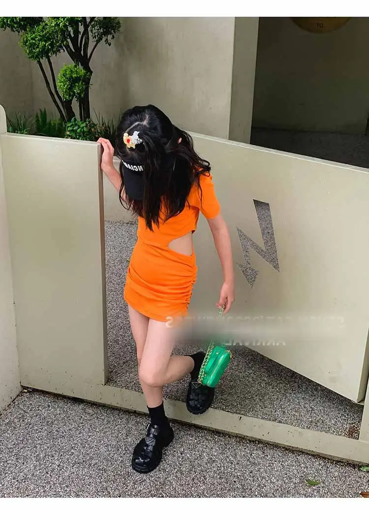 Girls Orange & Black Slim Shorts Set Summer 3-8Yrs — feature 6