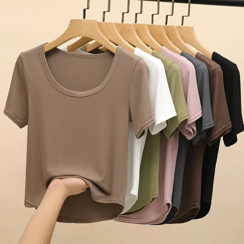 White U-Neck Short Sleeve T-Shirt for Women - Image 11